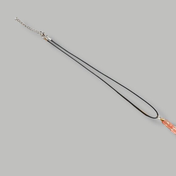 Handmade Pink Crystal Necklace Wrapped In Gold Wire With Black Cord AdJ Necklace - Picture 8 of 9